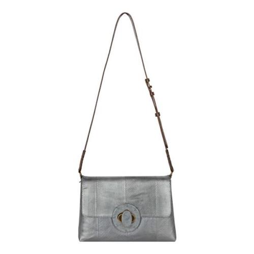 Maliparmi Läder Crossbody Väska med Harts Stängning Gray, Dam