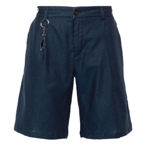 Paul & Shark Blå Avslappnad Dragsko Linne Shorts Blue, Herr