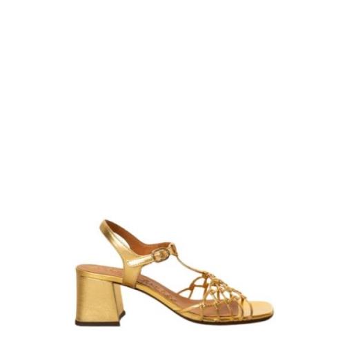 Chie Mihara Gyllene laminatsandal med ankelrem Yellow, Dam