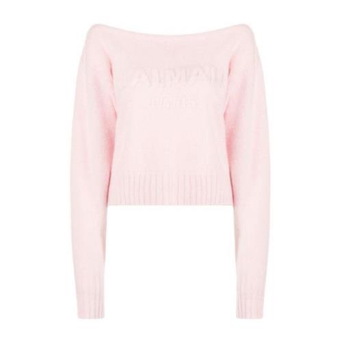 Balmain Rosa Off-Shoulder Borste Tröja Pink, Dam