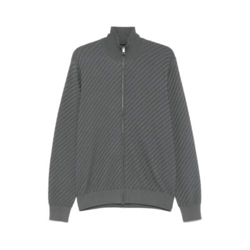 Brioni Texturerad Bomull-Silke Cardigan med Dragkedja Gray, Herr