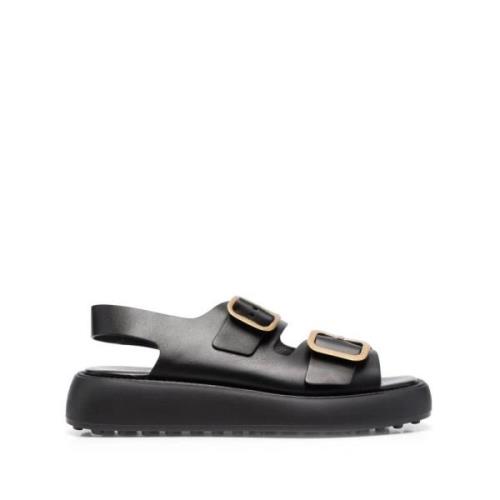 Tod's Casual Svart Läder Sandaler Black, Dam