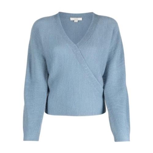 Vince Blå Ribbad Kors Fram Pullover Blue, Dam