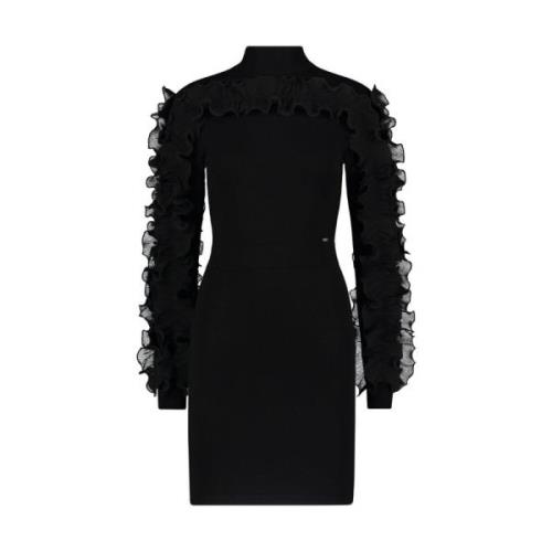 Gaudi Svart Mini Klänning med Organza Volanger Black, Dam