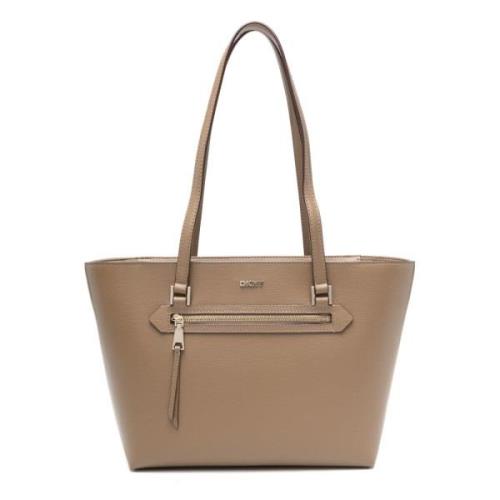 Dkny Blå Läder Toteväska med Logotyp Beige, Dam