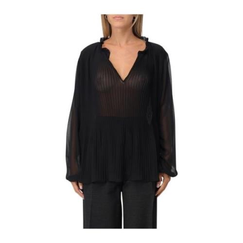 Aspesi Georgette Crop Top med Puff Ärmar Black, Dam