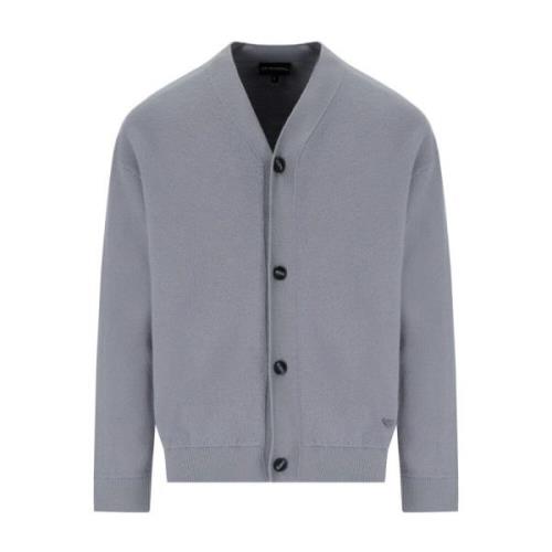 Emporio Armani Grå Cardigan i ren ull med V-ringning Gray, Herr