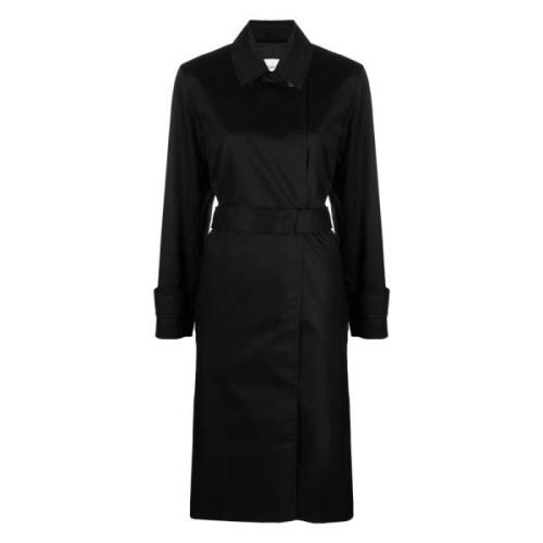 Calvin Klein Svart Bomull Casual Trench Coat Black, Dam