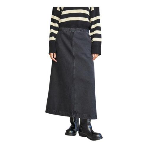 Skall Studio Denim Maxi Kjol med Bakre Split Black, Dam