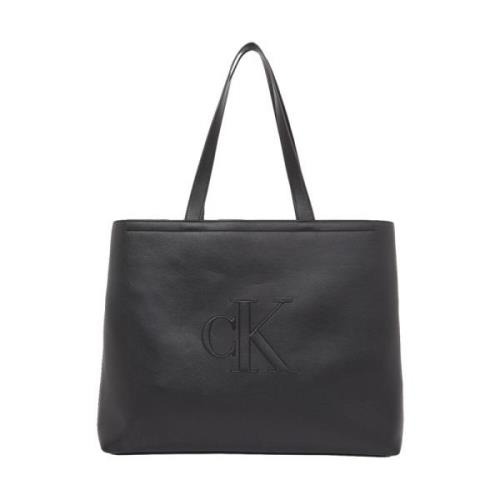 Calvin Klein Svart Skulpterad Slim Tote Shoppingväska Black, Dam