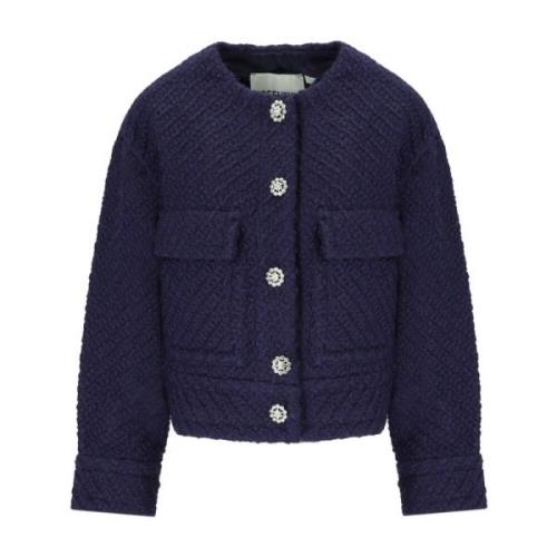 Essentiel Antwerp Blå Gouveau Ullblandning Crop Jacka Blue, Dam