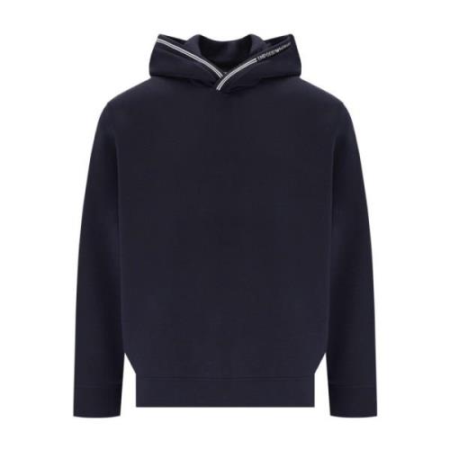 Emporio Armani Marinblå Hoodie med Vita Linjer Blue, Herr