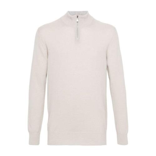 Eleventy Beige Cashmere Sweater med Half Zip Beige, Herr