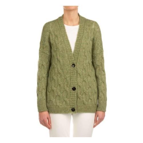 Le Tricot Perugia Grön Melange Kabelstickad Kofta Green, Dam