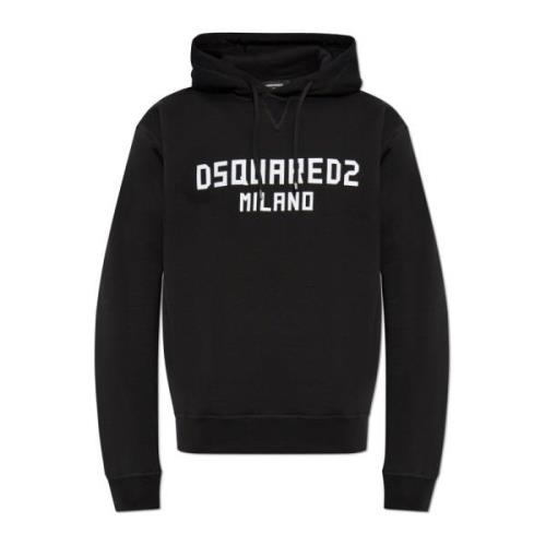 Dsquared2 Sweatshirt med logotyp och sammet finish Black, Herr