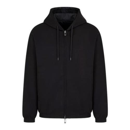 Emporio Armani Hoodie i Dubbel Jersey med Dragkedja i Svart Black, Her...