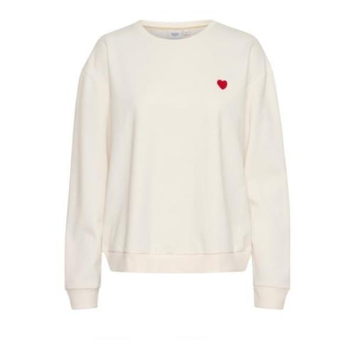 Saint Tropez Hjärtbroderad Sweatshirt Ice Beige, Dam