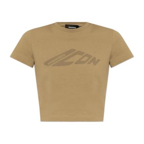 Dsquared2 T-shirt med tryckt logotyp Beige, Dam