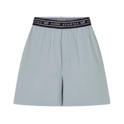 Esmé Studios Logoelastiska Oversized Bomullsshorts Blue, Dam