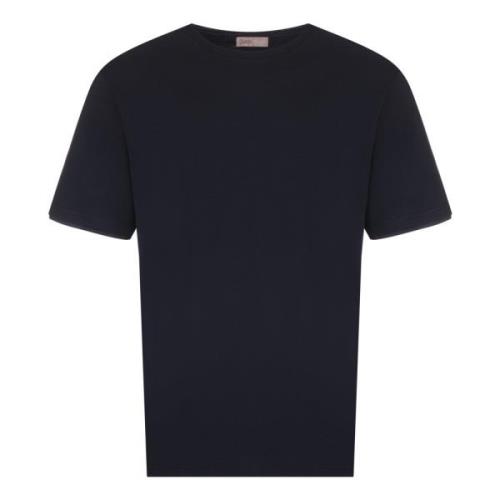 Herno Blå Crew Neck T-shirts med Logo Blue, Herr