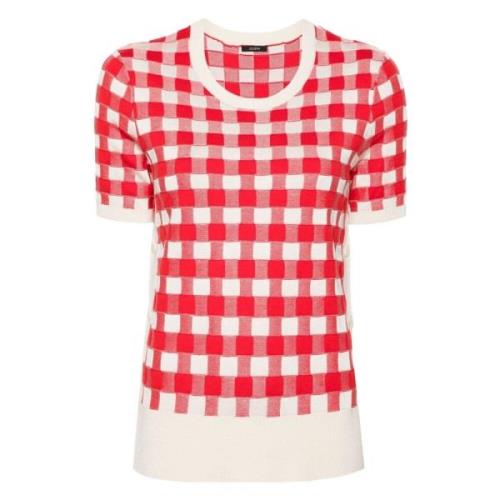 Joseph Röd Vichy Jacquard Kortärmad T-shirt Red, Dam