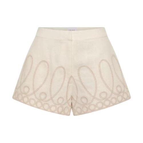 Ixiah Kräm Linneblandning Broderade Shorts White, Dam