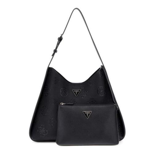 Guess Svart Stor Hobo-väska med Avtagbar Pouch Black, Dam