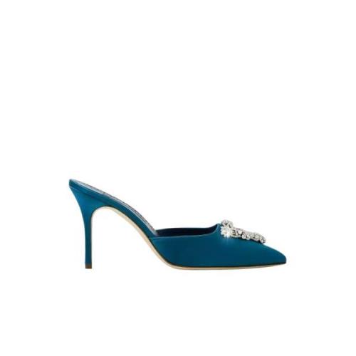 Manolo Blahnik Blå Turkos Kristall Sandaler Stilfull Blue, Dam