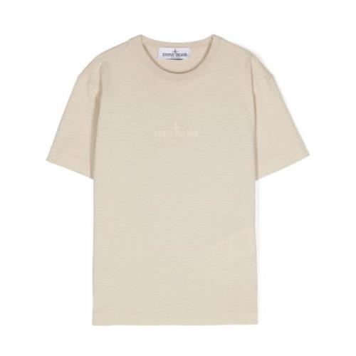 Stone Island Beige Logotyp Broderad Bomullstee Beige, Herr