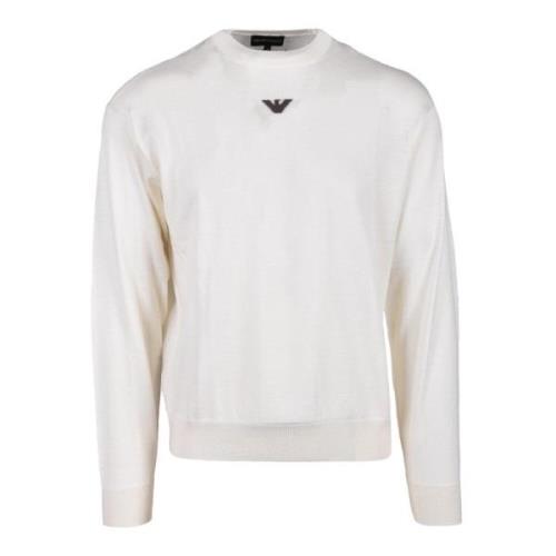 Emporio Armani Vit Ull Rund Hals Stickat Plagg White, Herr