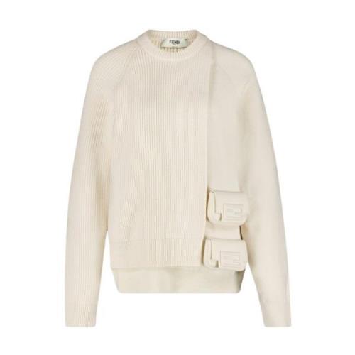 Fendi Lyxig Ull Cashmere Crewneck Jumper Beige, Dam