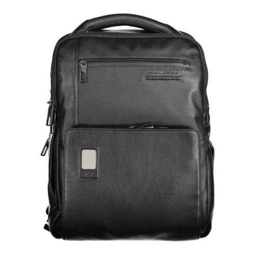 Piquadro Svart läder ryggsäck med laptopfack Black, Unisex