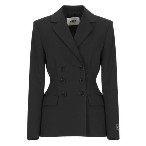 Msgm Svart Ullblandad Dubbelknäppt Blazer Black, Dam