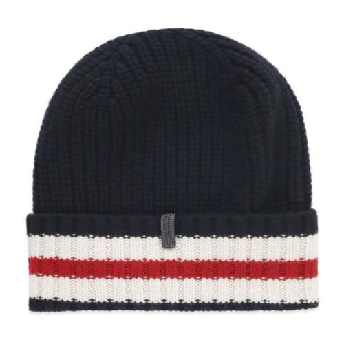 Brunello Cucinelli Svart Cashmere Beanie med Messingdetalj Black, Dam