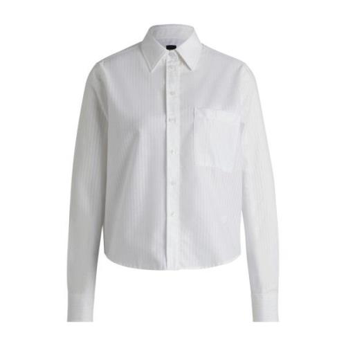 Boss Black Vertikal Rand Vit Bomull Skjorta White, Dam