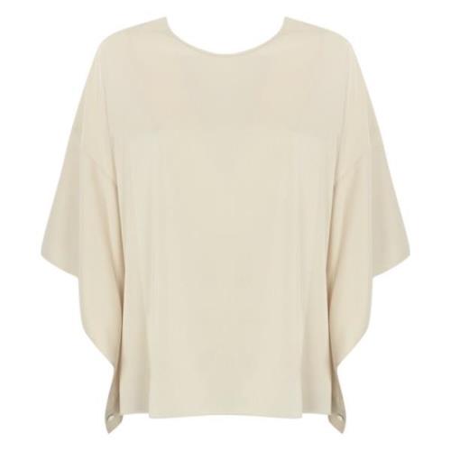 D.Exterior Satin Batwing Blus Off-White Brown, Dam