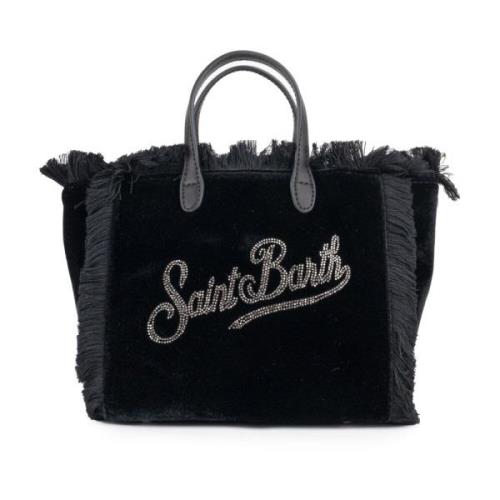 MC2 Saint Barth Sammet handväska med strasslogo Black, Dam