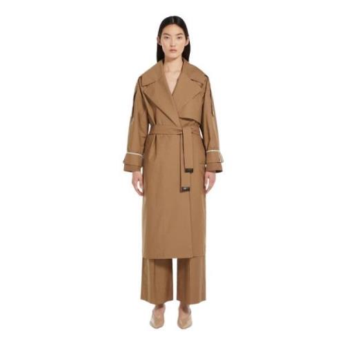 Max Mara Karamell Bomull Vattentät Trenchcoat Beige, Dam