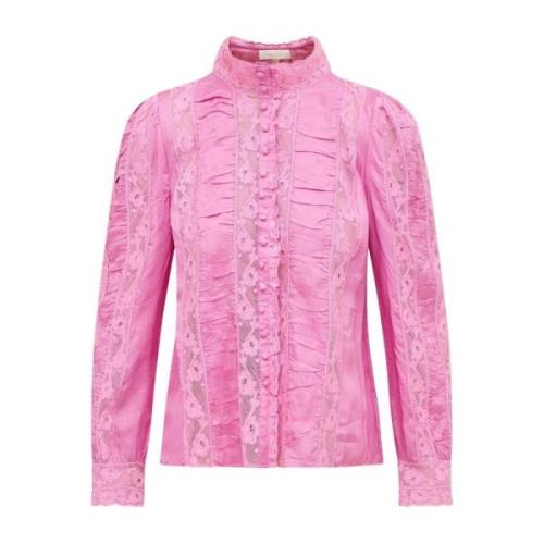 Loveshackfancy Spetsig Topp med Veckad Kropp - Rosa Pink, Dam