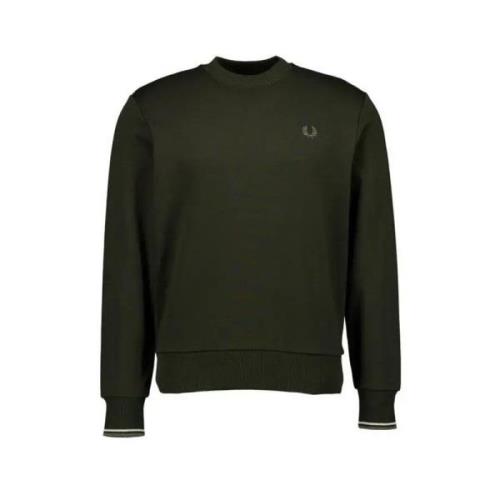 Fred Perry Bomull Crewneck Sweater med Ribbed Trim Green, Herr