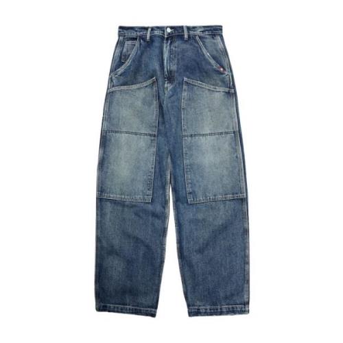 Amish Super Knee Denim Jeans i Blå Blue, Herr