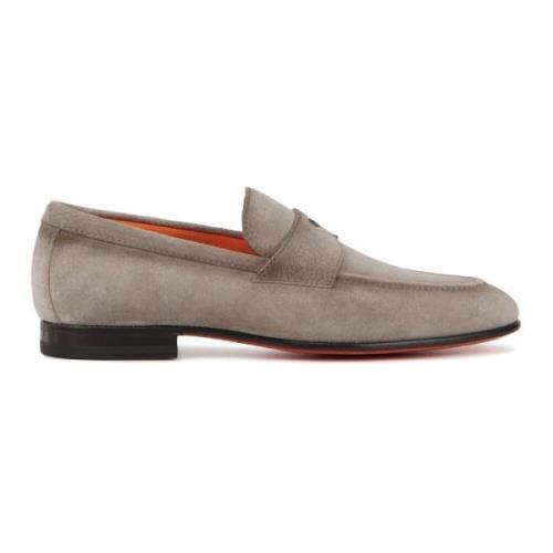 Santoni Taupe Mocka Slip-On Skor Beige, Herr