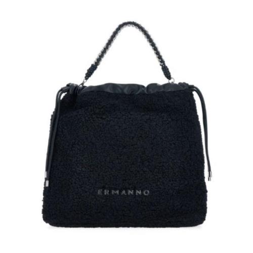 Ermanno Scervino Päls Hobo Väska Spencer Stil Black, Dam