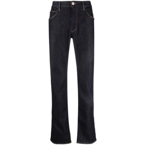 Giorgio Armani Blå Straight Jeans med 5 Fickor Blue, Herr