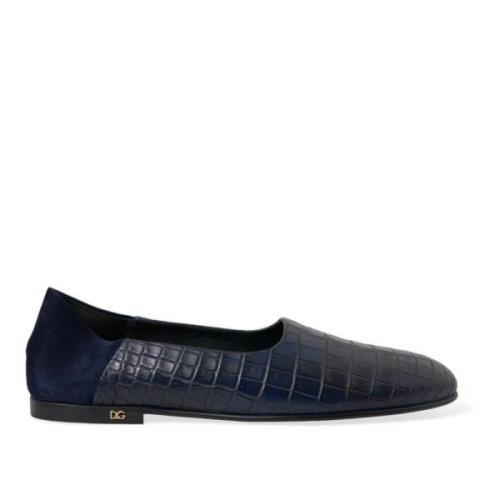 Dolce & Gabbana Elegant Blå Krokodil Loafers Blue, Herr