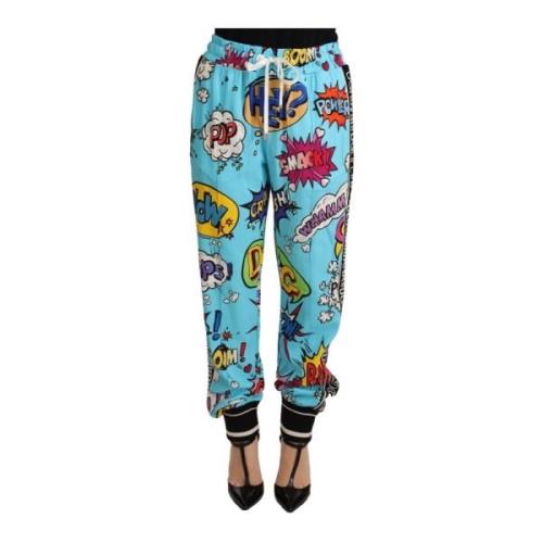 Dolce & Gabbana Stickade Joggingbyxor med Cartoon-Print Blue, Dam