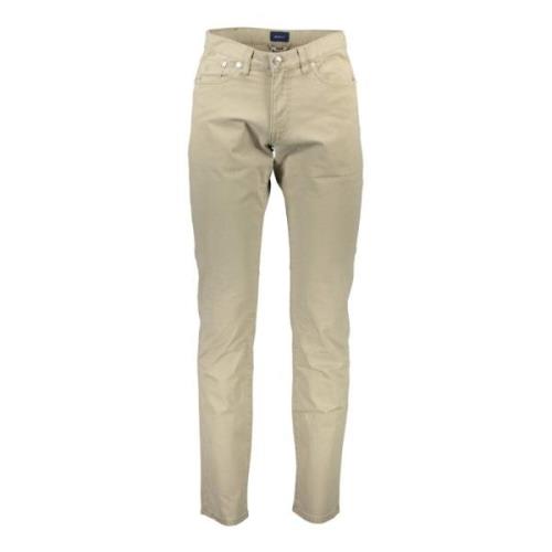 Gant Beige Herrbyxor 5 Fickor Knapp Dragkedja Logo Beige, Herr