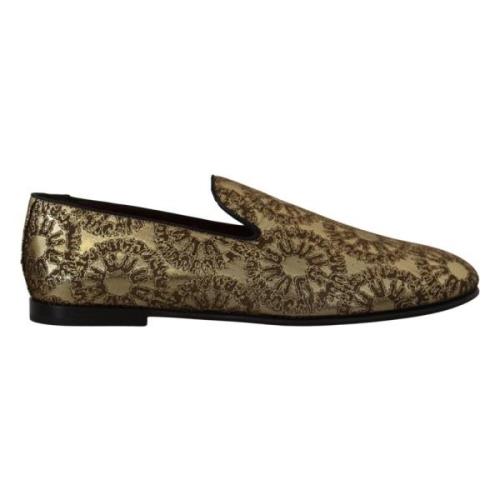 Dolce & Gabbana Lyxiga Guld Loafers Slides Skor Yellow, Herr