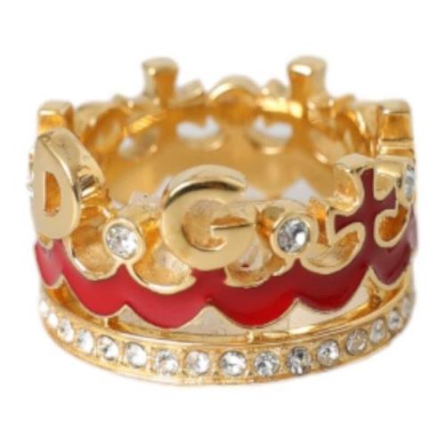 Dolce & Gabbana Kristall Emalj DG Crown Statement Ring Yellow, Dam