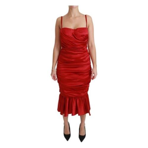 Dolce & Gabbana Röd Silke Mermaid Fit and Flare Klänning Red, Dam